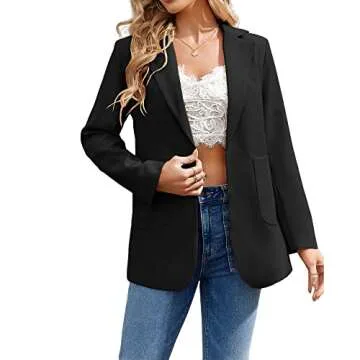 Cnkwei Womens Casual Blazers Open Front Long Sleeve Lapel Collar Work Office Jacket Black