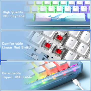 Womier 60% Percent Keyboard,WK61 Mechanical RGB Wired Gaming Keyboard,Hot-Swappable Creamy Keyboard with PBT Keycaps,Linear Red Switch for Windows/MAC-Blue