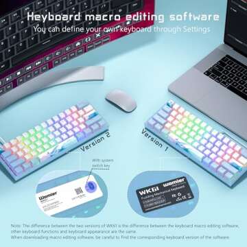 Womier 60% Percent Keyboard,WK61 Mechanical RGB Wired Gaming Keyboard,Hot-Swappable Creamy Keyboard with PBT Keycaps,Linear Red Switch for Windows/MAC-Blue
