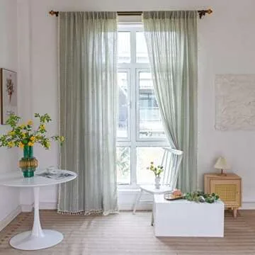 RoomTalks Sage Green Boho Farmhouse Curtains 84 Inch Length - Chic Drapery with Tassel Design