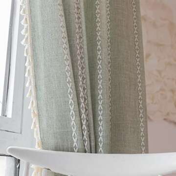 Sage Green Boho Farmhouse Curtains 84 Inch Length