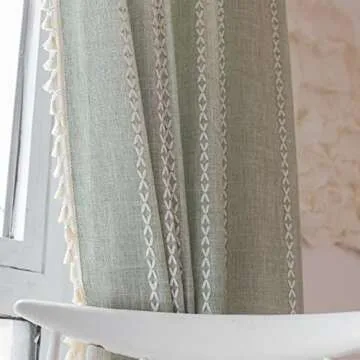Sage Green Boho Farmhouse Curtains 84 Inch Length