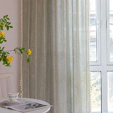 Sage Green Boho Farmhouse Curtains 84 Inch Length