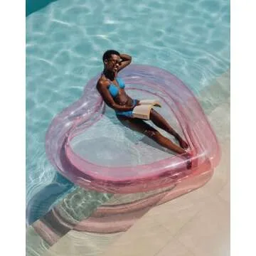FUNBOY Original Clear Heart Water Hammock with Mesh Pool Float Perfect for Summer Pool Parties