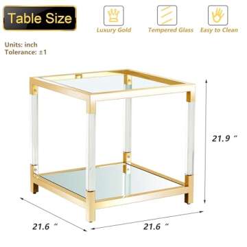 Glass End Table Modern Gold Living Room Table Acrylic Mirror Sofa Side Table 1 Pcs, Luxury Stainless...