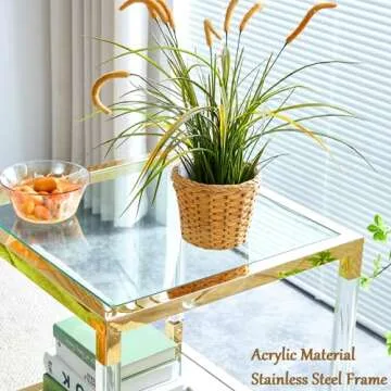 Glass End Table Modern Gold Living Room Table Acrylic Mirror Sofa Side Table 1 Pcs, Luxury Stainless Steel Square Clear Tempered Glass Small Corner Table