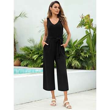 Sucolan Rompers for Women Summer Sleeveless Jumpsuit V Neck Capri Rompers for Women…