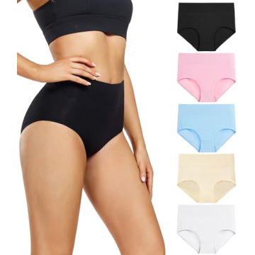 wirarpa Women's Underwear High Waisted Cotton Panties Full Coverage Briefs 5 Pack Assorted X-Large