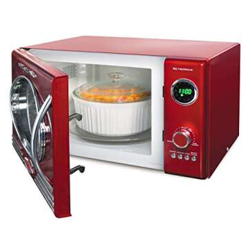 Nostalgia RMO4RR Retro Large 0.9 cu ft, 800-Watt Countertop Microwave Oven, 12 Pre-Programmed Cookin...