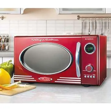 Nostalgia RMO4RR Retro Large 0.9 cu ft, 800-Watt Countertop Microwave Oven, 12 Pre-Programmed Cooking Settings, Digital Clock, Easy Clean Interior, Metallic Red