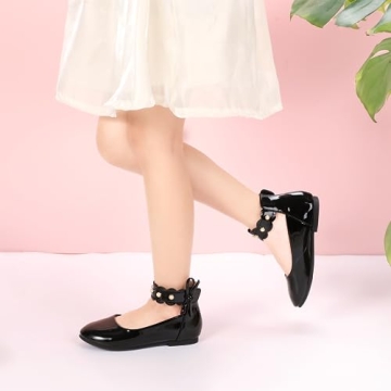 PANDANINJIA Girls Black Dress Shoes for Weddings and Events