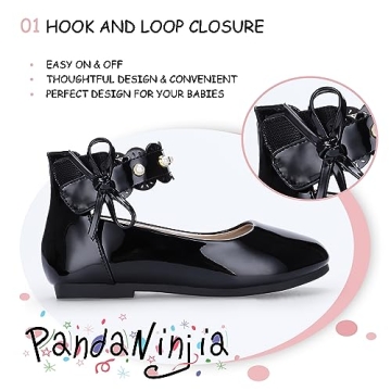 PANDANINJIA Girls Black Dress Shoes for Weddings and Events