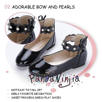 PANDANINJIA Girls Black Dress Shoes for Weddings and Events