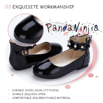 PANDANINJIA Girls Black Dress Shoes for Weddings and Events