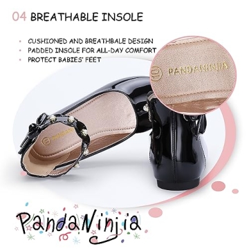 PANDANINJIA Girls Black Dress Shoes for Weddings and Events