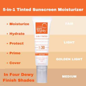 Suntegrity Tinted 5 in 1 Mineral Sunscreen for Face (SPF 30-2 oz) - Medium | BB Cream Moisturizer with Physical UVA/UVB Broad Spectrum Protection | Safe for Sensitive Skin