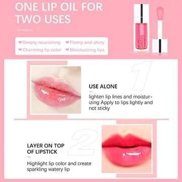 MXNSLWA Plumping Lip Oil, Long Lasting Hydrating Lip Gloss Tinted Lip Balm Non-sticky Revitalizing, Tinting Lip Care Oil for Dry Lip (RASPBERRY)