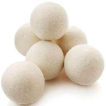Casafield Wool Dryer Balls Set of 6, Extra Large Organic Handmade 100% New Zealand Wool, Natural Lau...