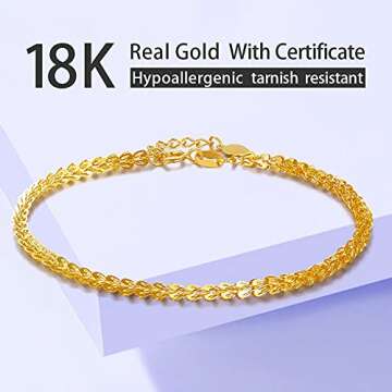 JEWEAST Solid 18k Gold Bracelets for Women Real Gold, Yellow Gold bangle for Lover Mother Wife,Rose ...