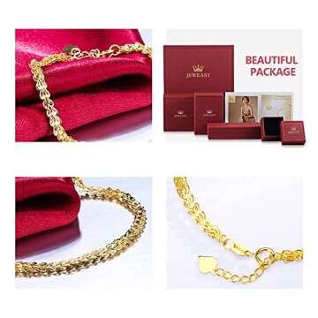 JEWEAST Solid 18K Gold Bracelets for Women - Real Gold Gift