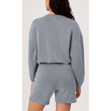 ODODOS Women's Modal Soft Gathered Cropped Sweatshirts Long Sleeve Elastic Hem Crew Neck Pullover Tops, Grey Blue, X-Small