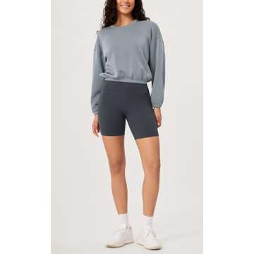 ODODOS Women's Modal Soft Gathered Cropped Sweatshirts Long Sleeve Elastic Hem Crew Neck Pullover Tops, Grey Blue, X-Small