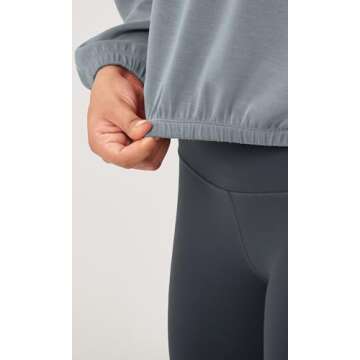 ODODOS Women's Modal Soft Gathered Cropped Sweatshirts Long Sleeve Elastic Hem Crew Neck Pullover Tops, Grey Blue, X-Small