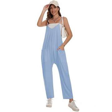 Komorebi Jumpsuits for Women Sleeveless Casual Summer Rompers Loose Spaghetti Strap V Neck Overalls Jumpers with Pockets 2023