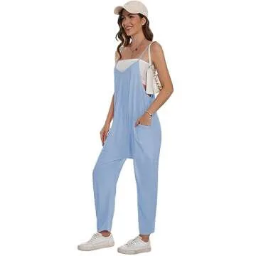 Komorebi Jumpsuits for Women Sleeveless Casual Summer Rompers Loose Spaghetti Strap V Neck Overalls Jumpers with Pockets 2023