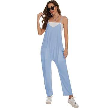 Komorebi Jumpsuits for Women Sleeveless Casual Summer Rompers Loose Spaghetti Strap V Neck Overalls Jumpers with Pockets 2023
