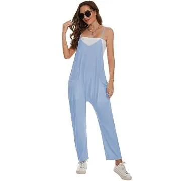 Komorebi Jumpsuits for Women Sleeveless Casual Summer Rompers Loose Spaghetti Strap V Neck Overalls Jumpers with Pockets 2023