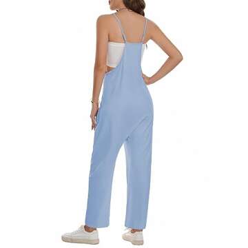 Komorebi Jumpsuits for Women Sleeveless Casual Summer Rompers Loose Spaghetti Strap V Neck Overalls Jumpers with Pockets 2023