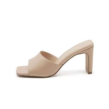 vodvob Women's Heeled Mules Square Open Toe Sandals Chunky Block Heels Open Back High Heel Slide Slipper Fashion Wedding Dress