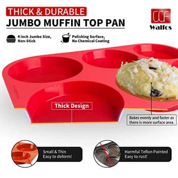 Walfos Silicone Muffin Top Pans for Baking 4inch Jumbo Size, Perfect Results Premium Non-Stick Bakew...