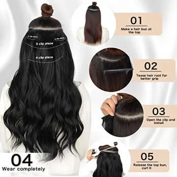 SHNMIN 20 inches Clip in Hair Extensions Long Wavy Black Hair Extensions 4PCS Thick Hairpieces Synthetic Fiber Double Weft Hair Extensions for Women
