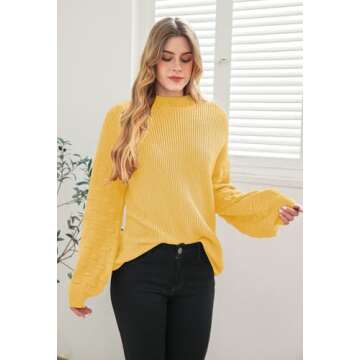 Sovoyontee Women's Yellow Casual Cute Oversized Chunky Knit Pullover Sweater XL
