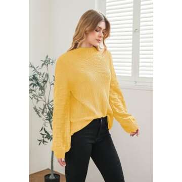 Sovoyontee Women's Yellow Oversized Chunky Knit Sweater