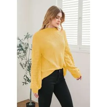 Sovoyontee Women's Yellow Oversized Chunky Knit Sweater