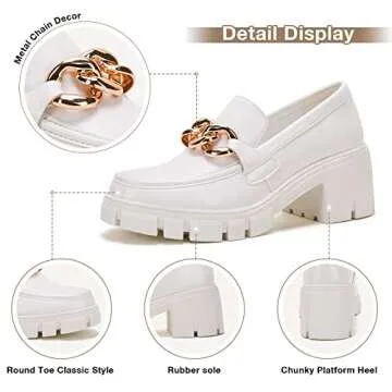 TINSTREE White Platform Loafers,Business Casual Loafers for Women Comfortable Fashion Chain Women's ...