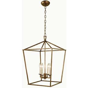 H25 X W17 Gold Cage Large Lantern Iron Art Design Candle-Style Chandelier Pendant, Ceiling Light Fix...