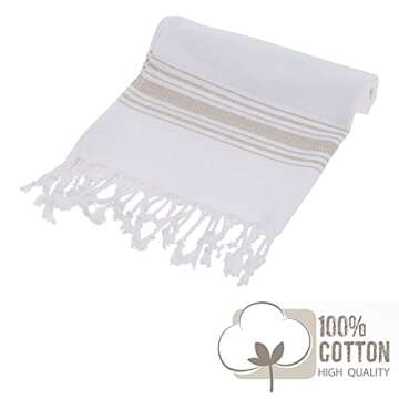 BAROOGA Hand Towels for Bathroom (Set of 3) Turkish Towel Decorative Farmhouse Towels for Kitchen, Fringe Tea Dish Cloth Set, Quick Dry and Highly Absorbent (18 x 38 inches) (Beige)