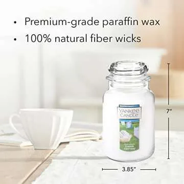 Yankee Candle Clean Cotton Scented, Large 22oz Jar Candle with Premium Paraffin-Grade Wax, Long Burn Time, Ideal for Gifts and Home Decor
