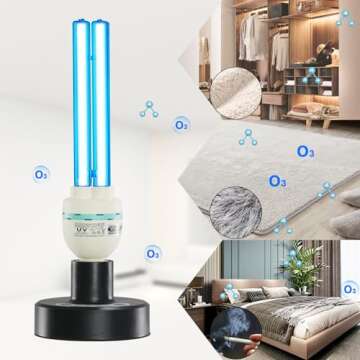 36Watts UV Sanitizer Lamp with Remote Control Powerful Ozone UVC Light with E26 Base for Basement/Be...