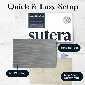 SUTERA - Stone Bath Mat, Diatomaceous Earth Shower Mat, Non-Slip Super Absorbent Quick Drying Bathroom Floor Mat, Natural, Easy to Clean (23.5 x 15 Gray, 2 Pack)