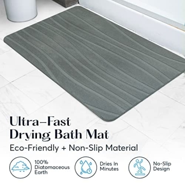 SUTERA - Stone Bath Mat, Diatomaceous Earth Shower Mat, Non-Slip Super Absorbent Quick Drying Bathroom Floor Mat, Natural, Easy to Clean (23.5 x 15 Gray, 2 Pack)