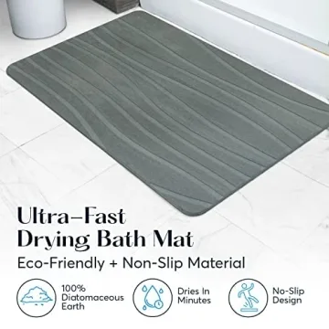SUTERA - Stone Bath Mat, Diatomaceous Earth Shower Mat, Non-Slip Super Absorbent Quick Drying Bathroom Floor Mat, Natural, Easy to Clean (23.5 x 15 Gray, 2 Pack)