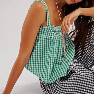 Cute Women Y2k Ruffle Hem Top Smocked Summer Cami