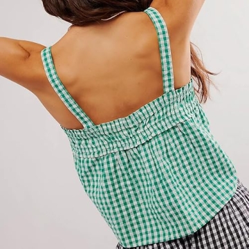 Cute Women Y2k Ruffle Hem Top Smocked Summer Cami