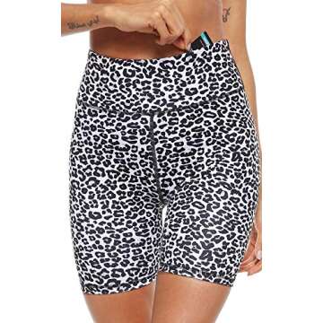PERSIT 2 Pack Yoga Shorts for Women Spandex High Wasited Running Athletic Bike Workout Leggings Tight Fitness Gym Shorts with Pockets - Black/White Leopard - S