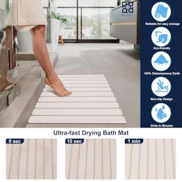 RENWA Rollable Stone Bath Mats for Bathroom | Diatomaceous Earth Bath Mat with Anti Slip Pad and Bru...